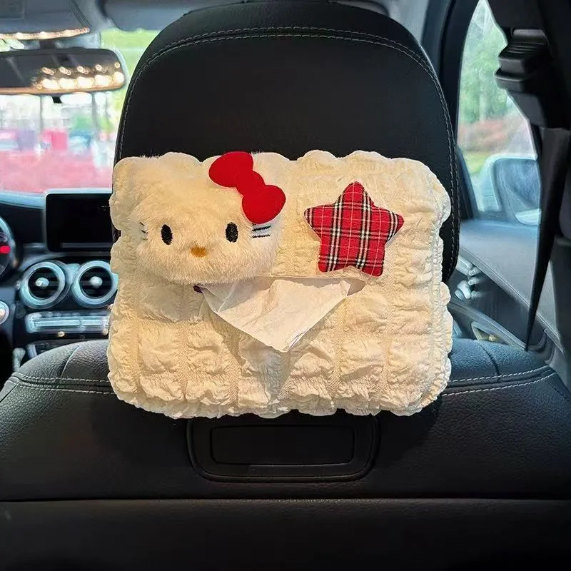 Hello Kitty Car Tissue Box – Hanging Cute Tissue Dispenser, Kawaii Cartoon Interior Decor for Vehicles